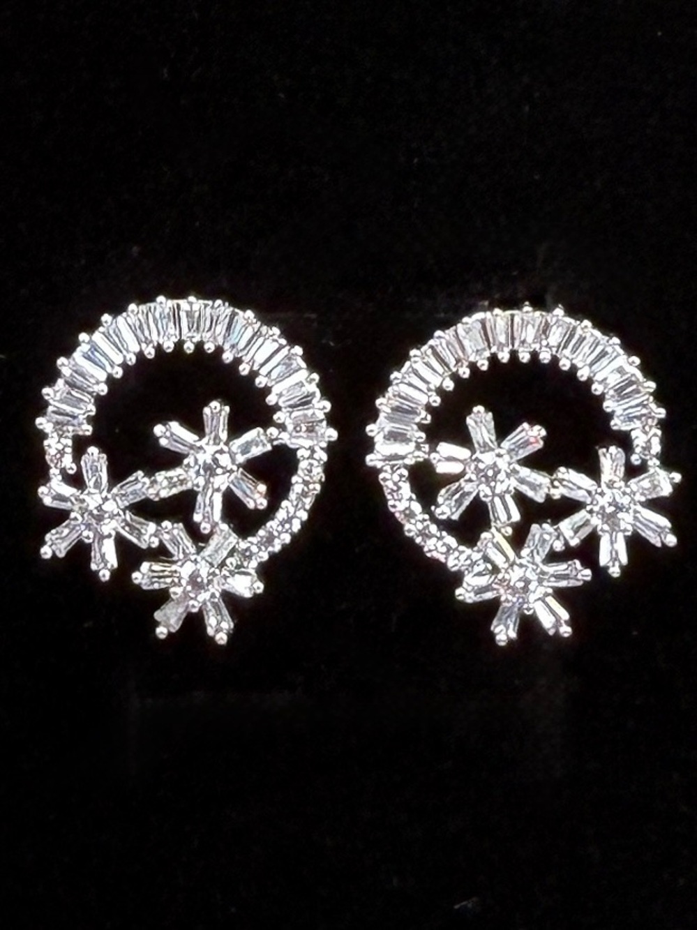 Silver Tone Starburst Floral Circle Pierced Statement Earrings